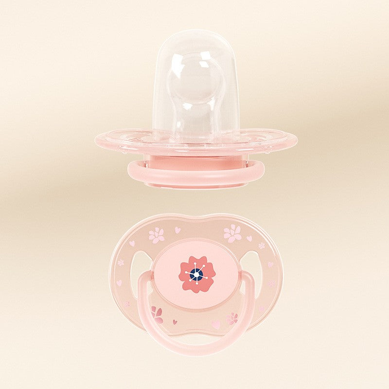 1pc Cute Baby Pacifier Liquid Silicone Nipple Flat Head with Dust-Proof Lid Flower Pattern PP Handle Soother for 3 month above