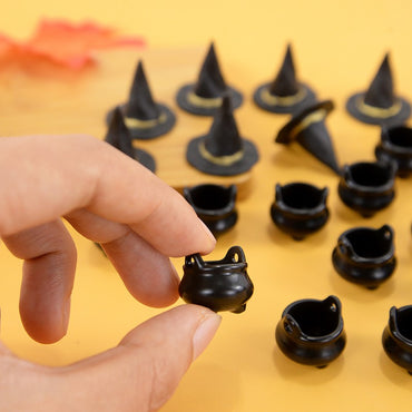 10pcs Halloween Witch Hat Decorations Miniature Hats Cauldron Pots Kettle Ornament Halloween Party Home Decoration DIY Crafts