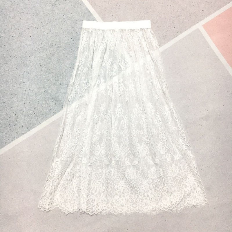 Transparent Sexy Lace Mesh Skirt Elastic High Waist Black White Tulle  Mini Skirts Womens Skirt  Korean Fashion