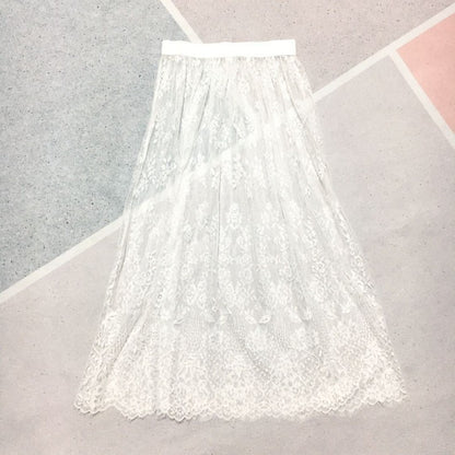 Transparent Sexy Lace Mesh Skirt Elastic High Waist Black White Tulle  Mini Skirts Womens Skirt  Korean Fashion