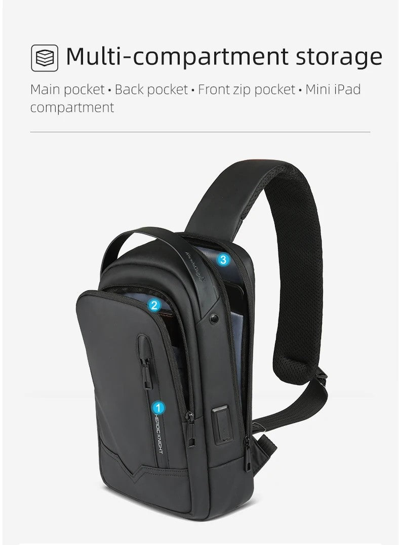 HK Waterproof Men's Shoulder Bag Lightweight Crossbody Bag Oxford Casual Satchel with USB Port Commute Business Chest Bag Male