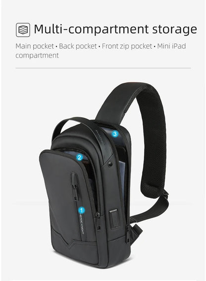 HK Waterproof Men's Shoulder Bag Lightweight Crossbody Bag Oxford Casual Satchel with USB Port Commute Business Chest Bag Male
