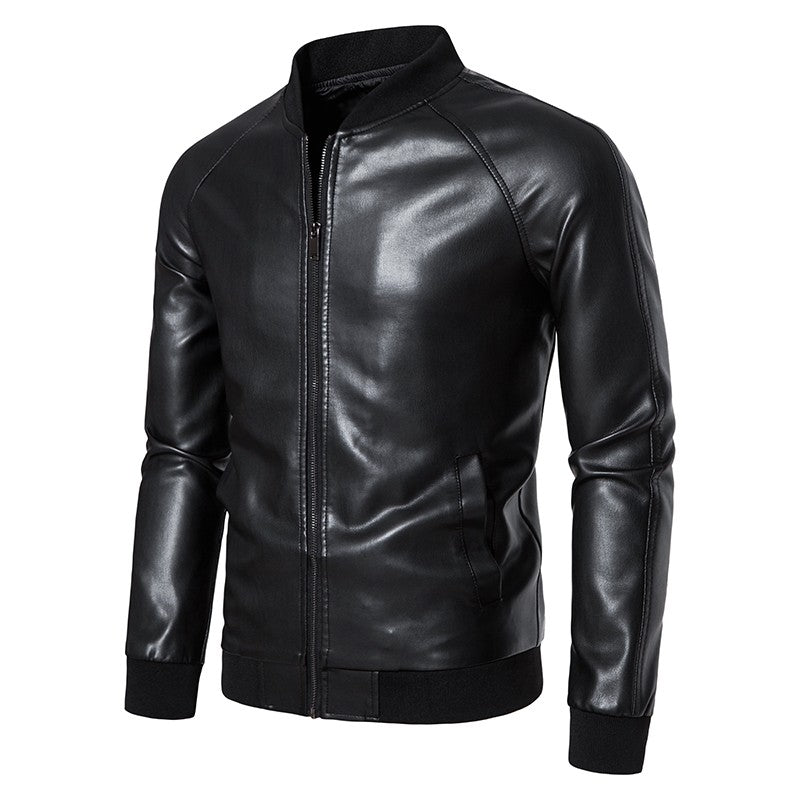 2024 Leather Men's New Trend Fashion Spring And Autumn Stand Collar Comfortable Slim Leather Jacket Handsome Youth Coat