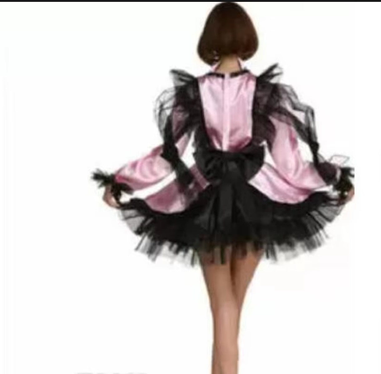 Dresser's Cross Dressing UniformSissy  Girl Modeling Organza Dyed Pink Medium Neck Long Sleeved Dress Cross Mai Can Be Customiz