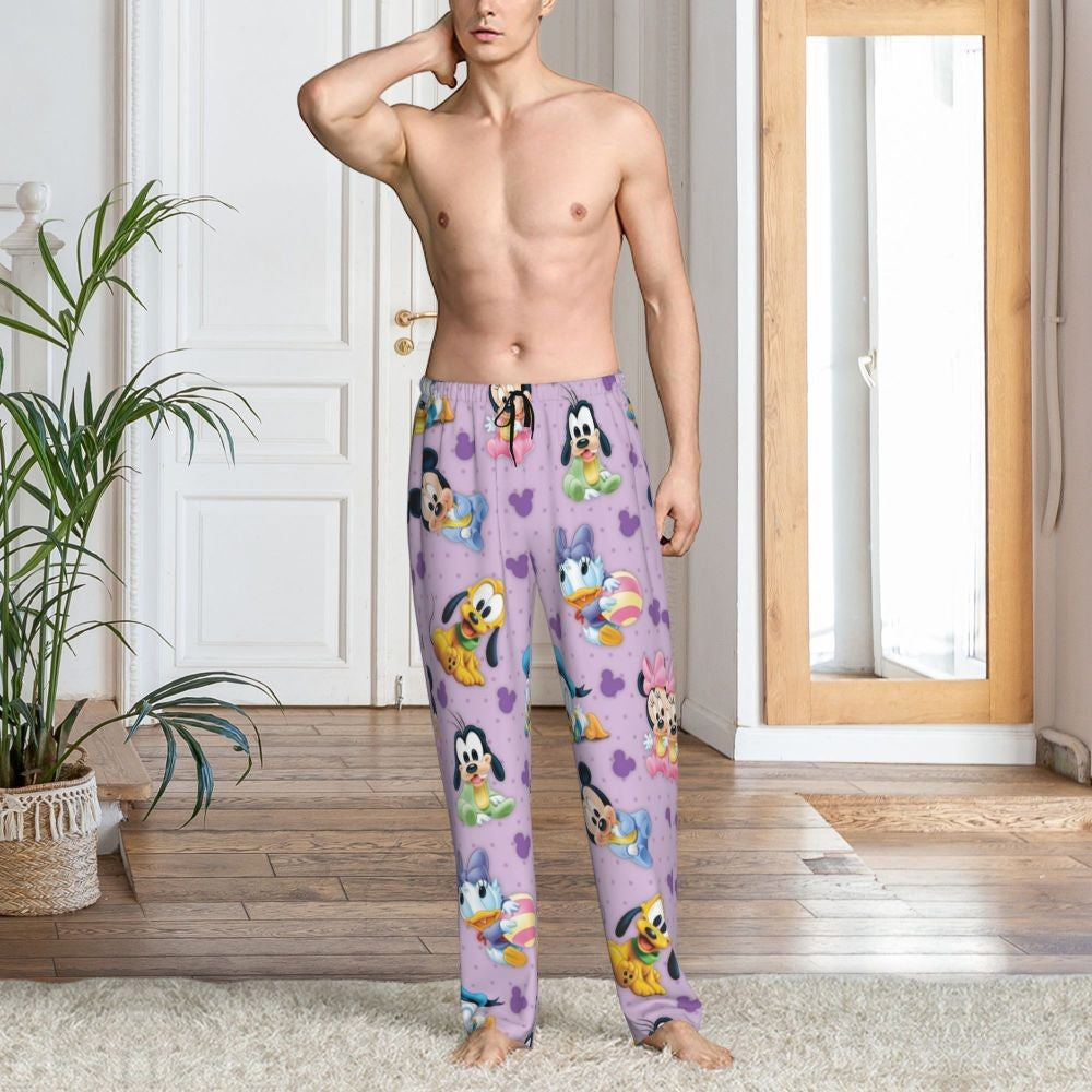 Custom Print Mickey Mouse Donald Duck Pajama Pants Men Sleep Sleepwear Bottoms with Pockets