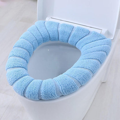 Assento Sanitário Quente de Inverno Capa de Vaso Sanitário Tapete 1Pç Acessórios de Banheiro Laváveis Tricô Cor Pura Almofada Macia em Formato de O Assento do Vaso Sanitário