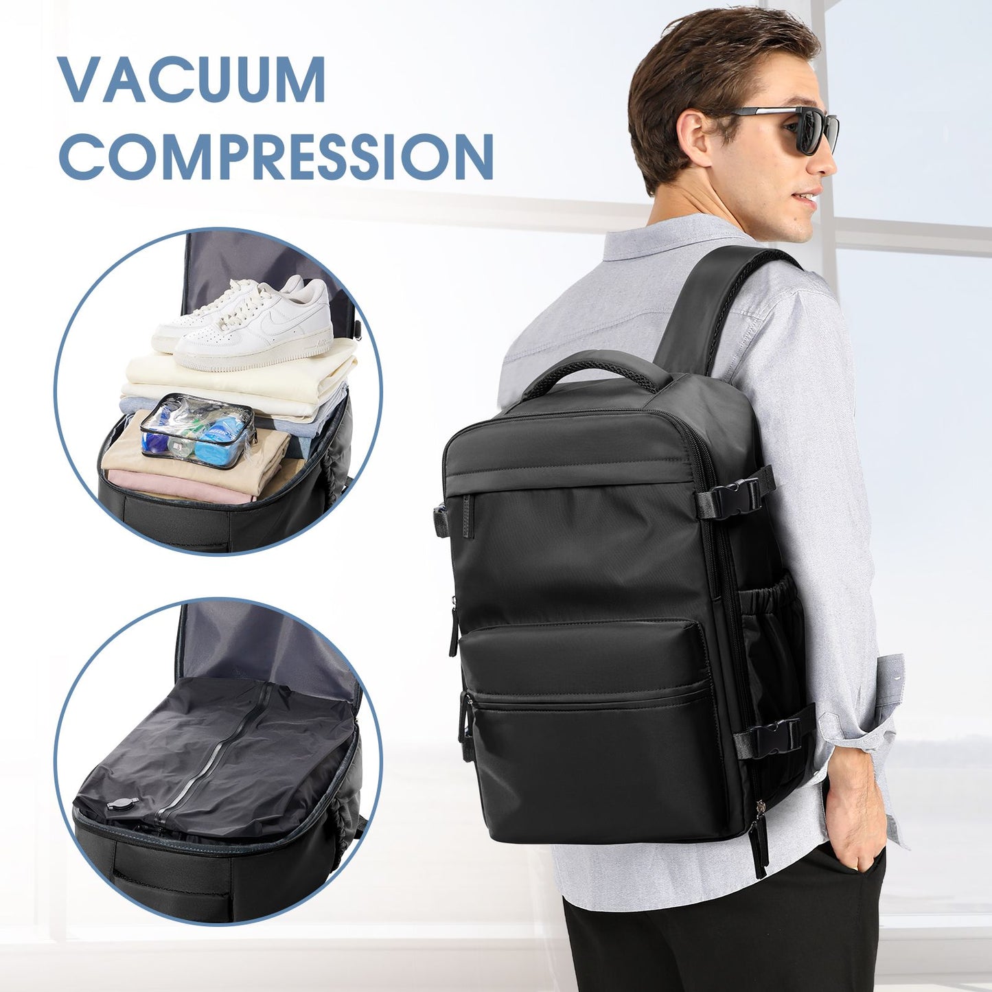 Vacuum Backpack Travel Bag for Men Large Capacity Backpack Business Laptop Backpack Women Men Expandable Backpack School Bag
