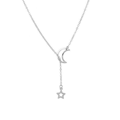 Novo Colar Gargantilha com Pingente de Lua e Estrela Simples, Corrente com Pingente de Liga Dourada Simples, Colares para Mulheres, Joias para Festa