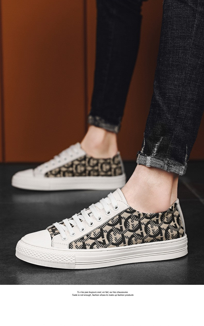 New Shoes for Men Genuine Leather Patchwork Casual Shoes Trend Flat Skateboard Shoes Youth Cool Lace-up Sneakers