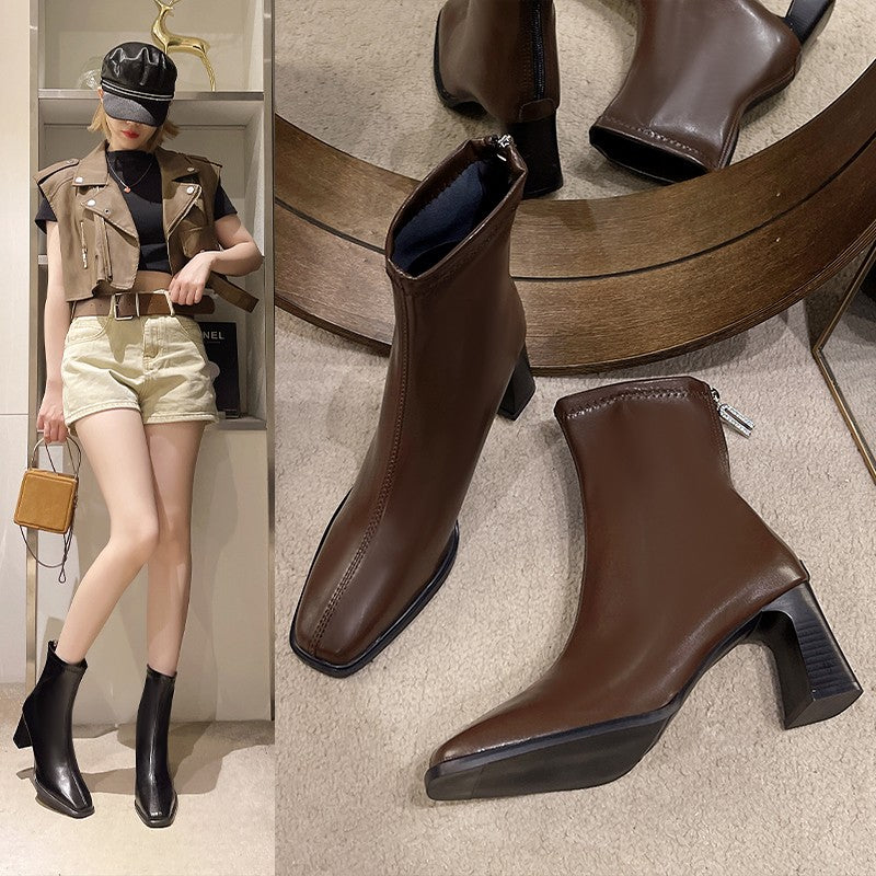 High Quality High Heel Boots Women Leather Winter Boots Women Comfortable Warm Fur Women Ankle Boots Shoes Black Brown D159