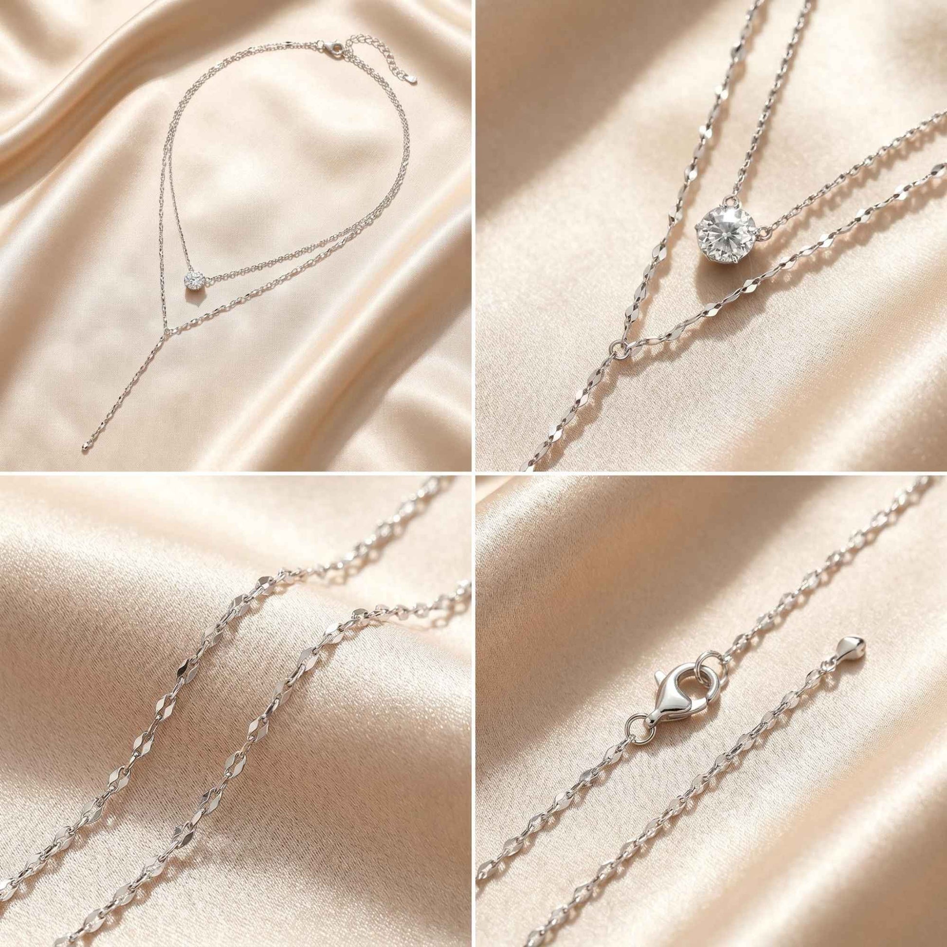 Moissanite S925 Silver Double-layer Necklace Y-shaped Fringed Exquisite Sweater Chain Light Luxury Niche Affordable Jewelry Gift