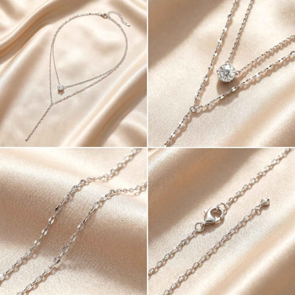 Moissanite S925 Silver Double-layer Necklace Y-shaped Fringed Exquisite Sweater Chain Light Luxury Niche Affordable Jewelry Gift