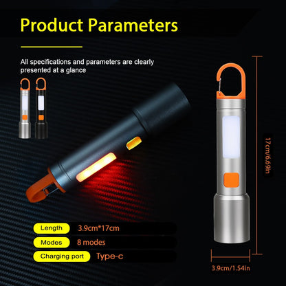 LED COB Super Bright Flashlight USB Rechargeable Torch 1-3 Optional Light Sources Outdoor Waterproof Emergency Light with Hook