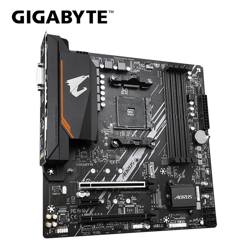 Placa-mãe GIGABYTE Nova B550M AORUS ELITE Micro-ATX Soquete AM4 para CPU Ryzen Série 5000 4000 3000 DDR4 de Canal Duplo SATA3 M.2