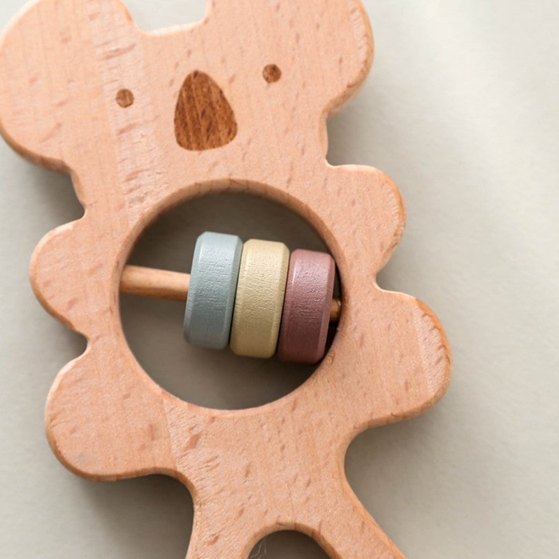 Baby Wooden Koala Hand Rattles Teether Toys Wooden Ring Montessori Toys Owl Shape Musical Rattle  for Baby Gifts Teething Toys