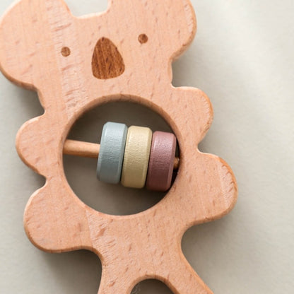 Baby Wooden Koala Hand Rattles Teether Toys Wooden Ring Montessori Toys Owl Shape Musical Rattle  for Baby Gifts Teething Toys