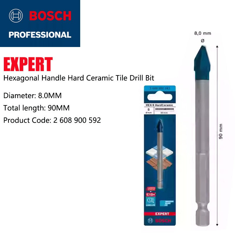 Brocas BOSCH Hex-9 Hard Ceramic EXPERT para Cerâmica Flecha Azul Pequena Acessórios para Ferramentas Elétricas para Furar Pisos de Mármore e Azulejos Vitrificados