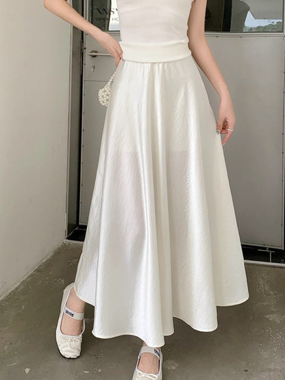 Plus Size Satin Half-Body Skirt Female 2026 Spring New Korean Fashion Temperament Elegant Solid Casual A-line Skirts