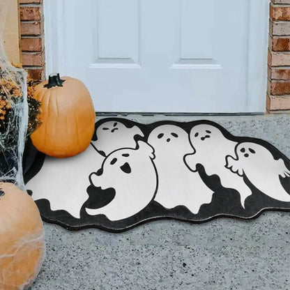 Trendy Crystal Velvet Halloween Door Mat Ghost Pumpkin Absorbent Floor Mat Wear-resistant Non-slip Ghost Rug for Halloween