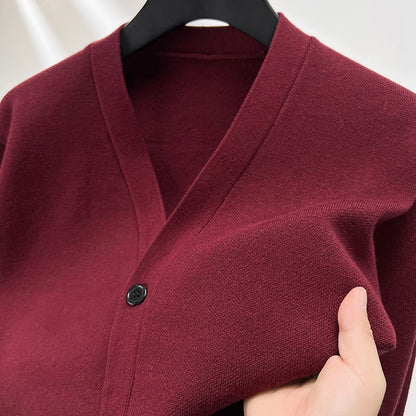 Designer Quality Men's V-Neck Knit Cardigan Autumn Winter New Solid Color Double Pocket Sweater Coat Casual Commute Menswear Top