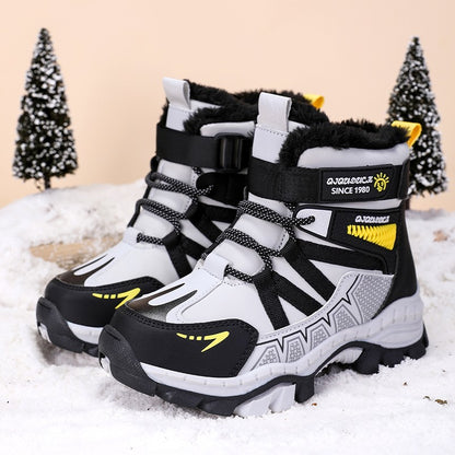 Kids Snow Boots Winter Fashion High Top Warm Plush Comfortable Anti Slip Stable Walking Shoes Boys Outdoor Sneakers Size 30-40