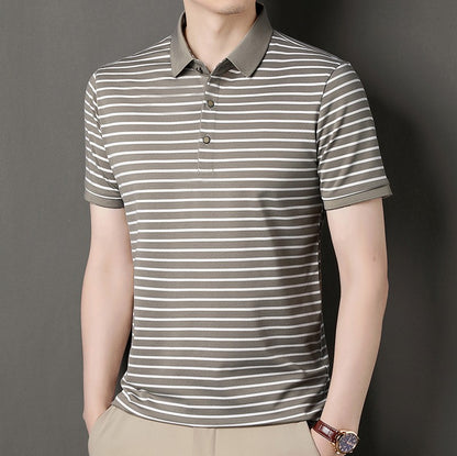 2024 Men's New Striped Cotton Business Casual Short Sleeved POLO Shirt Fashion Short Sleeved Comfortable and Breathable Top