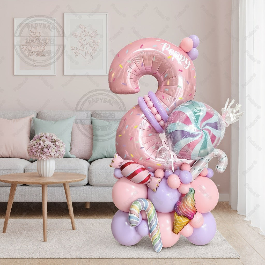Sweet Pink Lollipop Theme Balloon Column with 32inch Number IcecreamHappy Birthday Party Decora Gifts Supplies