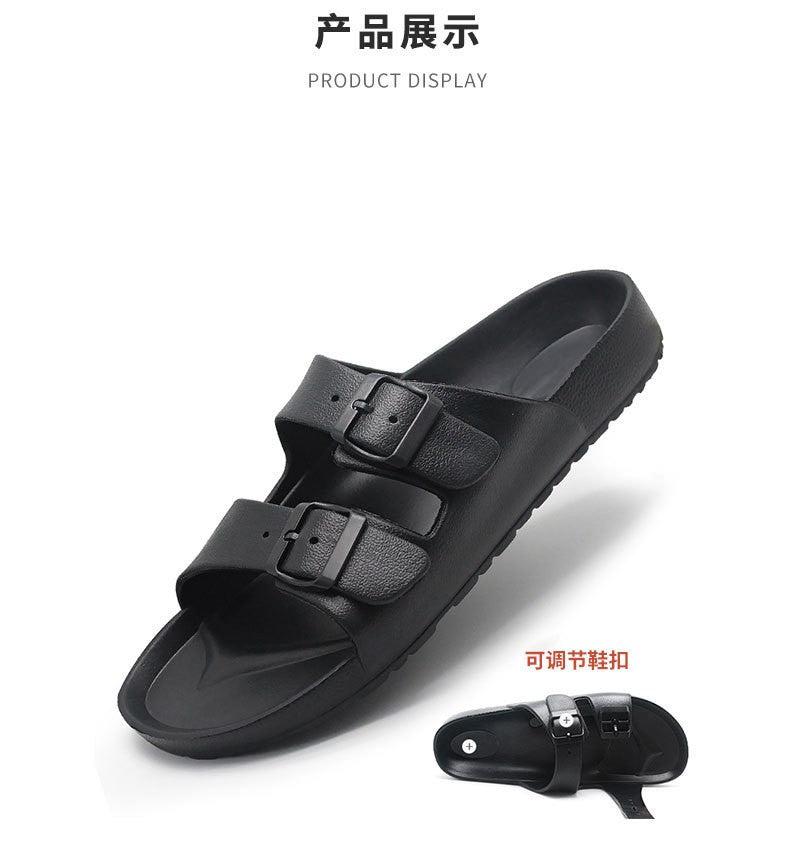 Litfun Women Summer New Sandals Fashion Double Buckle Outdoor Non-slip Beach Shoes Soft EVA Sandals Couple Casual House Slides