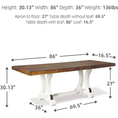 Valebeck Farmhouse Extension Dining Table, Fits 8 People Rectangular, White Brown Finish