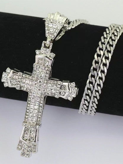 1 Simples Estilo MASCULINO Strass Cruz Cristã Pingente de Strass Colar Personalidade Moda Rua Corrente Dominadora Joias