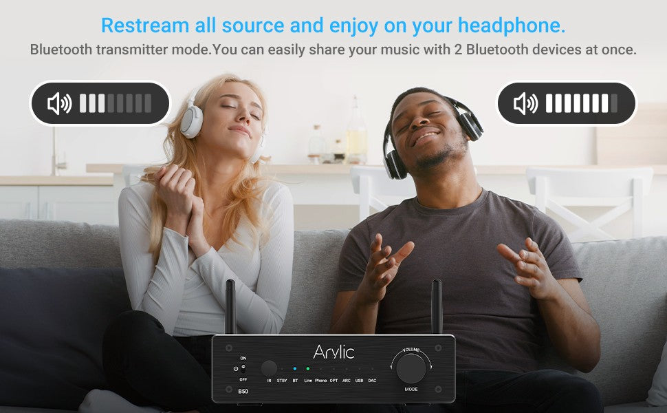 Arylic B50 Bluetooth 5.2 Transmitter Receiver AptX HD Audio Adapter Wireless Audio Amplifier for TV Home Headphones Stereo