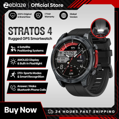 NOVO Smartwatch Zeblaze Stratos 4 GPS Tela AMOLED de 1.43 polegadas Bússola Integrada Altímetro Barométrico Lanterna Chamada de Voz