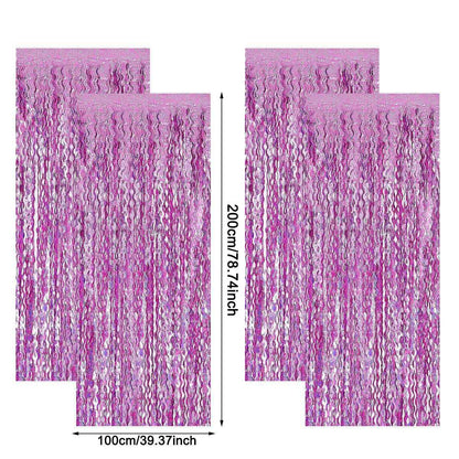 1x2m Wave Pattern Foil Curtain Decor Balloon Rain Tinsel Fringe Streamer Background for Birthday Party Wedding Decoration
