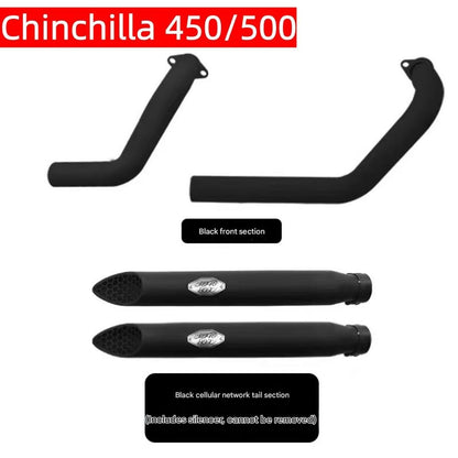 For Benda Chinchilla 450/500, the modified accessory features a rattlesnake exhaust pipe with dual outlets on the right side.
