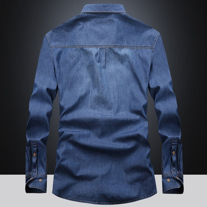 New Spring Man Long-sleeved Denim Shirts Men Outdoor Multi-pocket Tooling Shirts High Quality Male Cotton Casual Jeans Shirts 4