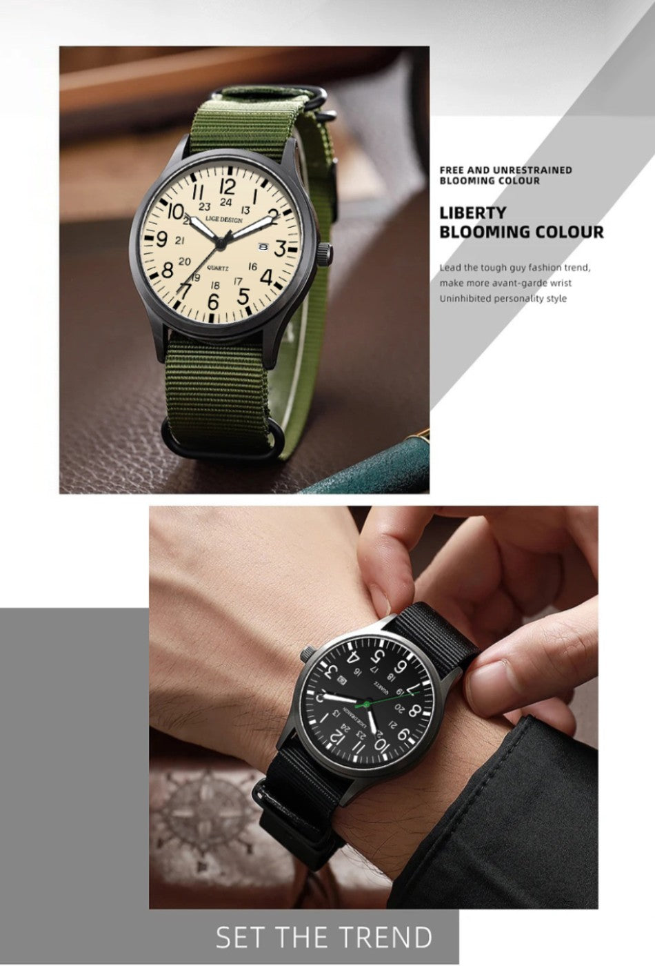 LIGE Top Brand Luxury Men Quartz Watch Date Nylon Leather Waterproof Luminous Military Sports Watches For Men relogios masculino