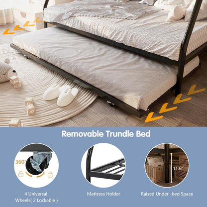 Beliche de Metal com Escadas Duplas Reforçadas, Beliche de Solteiro sobre Casal com Grades de Segurança Cercadas, Cama de Solteiro que Otimiza Espaço