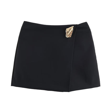 Asymmetry High Waist Mini Skirt Women Fashion Metal Decoration Elegant Skirt Shorts Woman Y2k Streetwear A Line Casual Skorts