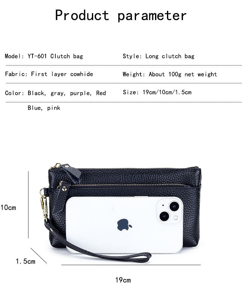 Women's Wristlet Clutch Purse Genuine Leather Clutch Cellphone Smartphone Long Wallet Vintage Purse Travel Double Zip Wristlets