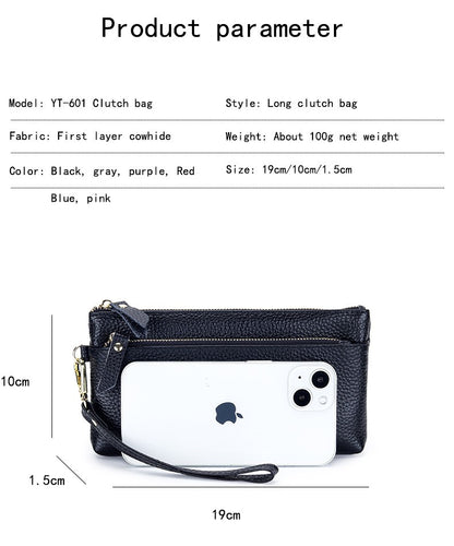 Women's Wristlet Clutch Purse Genuine Leather Clutch Cellphone Smartphone Long Wallet Vintage Purse Travel Double Zip Wristlets
