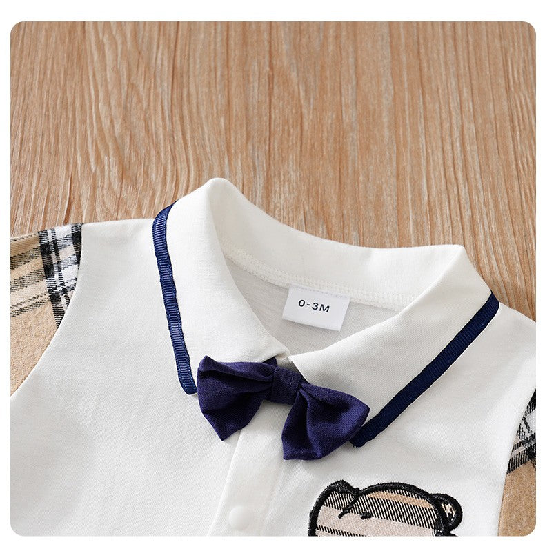 Newborn Clothes Gentleman Bear Embroidered Cotton Comfortable 0-18 Boys And Girls Spring And Autumn Long Sleeved Baby Jumpsuit