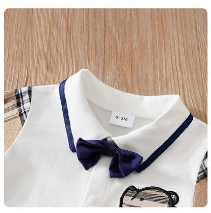 Newborn Clothes Gentleman Bear Embroidered Cotton Comfortable 0-18 Boys And Girls Spring And Autumn Long Sleeved Baby Jumpsuit