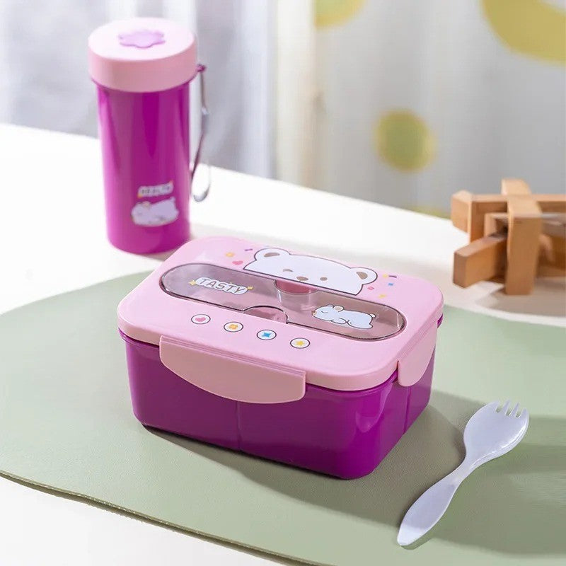 Conjunto de Copo Lancheira Infantil de Plástico Portátil 1200ML com Garfo e Lancheira Infantil com Copo de Água, Recipiente para Armazenamento de Alimentos