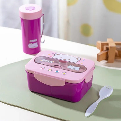 Conjunto de Copo Lancheira Infantil de Plástico Portátil 1200ML com Garfo e Lancheira Infantil com Copo de Água, Recipiente para Armazenamento de Alimentos