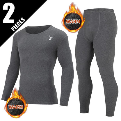 2-piece Autumn And Winter Men's Fashion Lucky Deer Pattern Solid Color Basic Warm Underwear Set Comfortable Long Sleeve Pants
