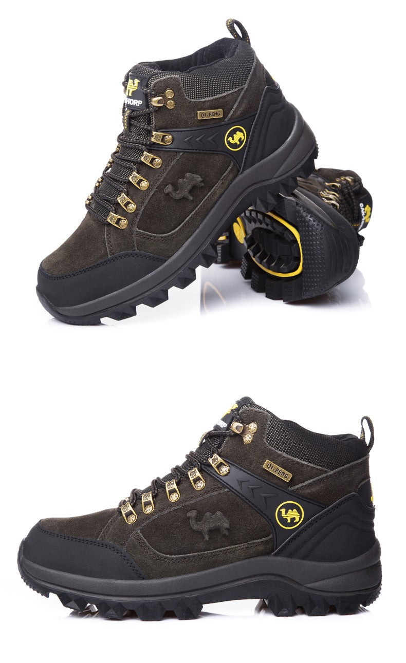 Classic Men Winter Boots Genuine Leather Sneakers For Man Fur Plush Snow Shoes Warm Outdoor Ankle Boots Outdoor Hiking Footwear