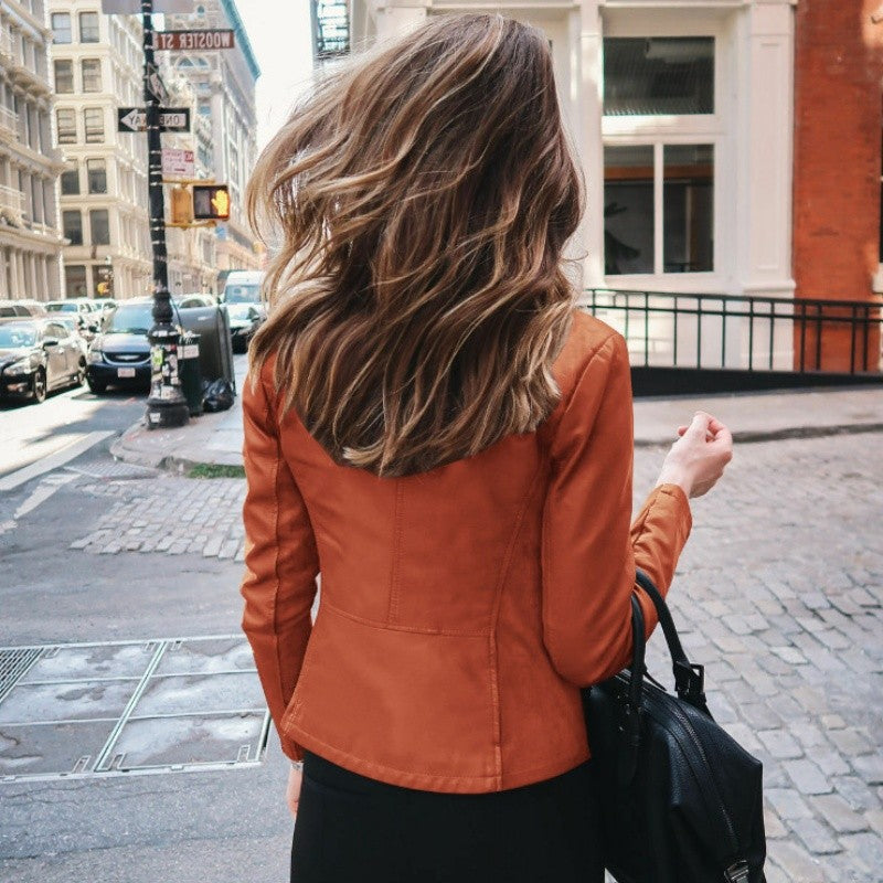 New Women Slim Faux Leather Jacket High Street Classic Moto Biker PU Leater Jacket New Spring Autumn Basic Zipper Coat Outerwear