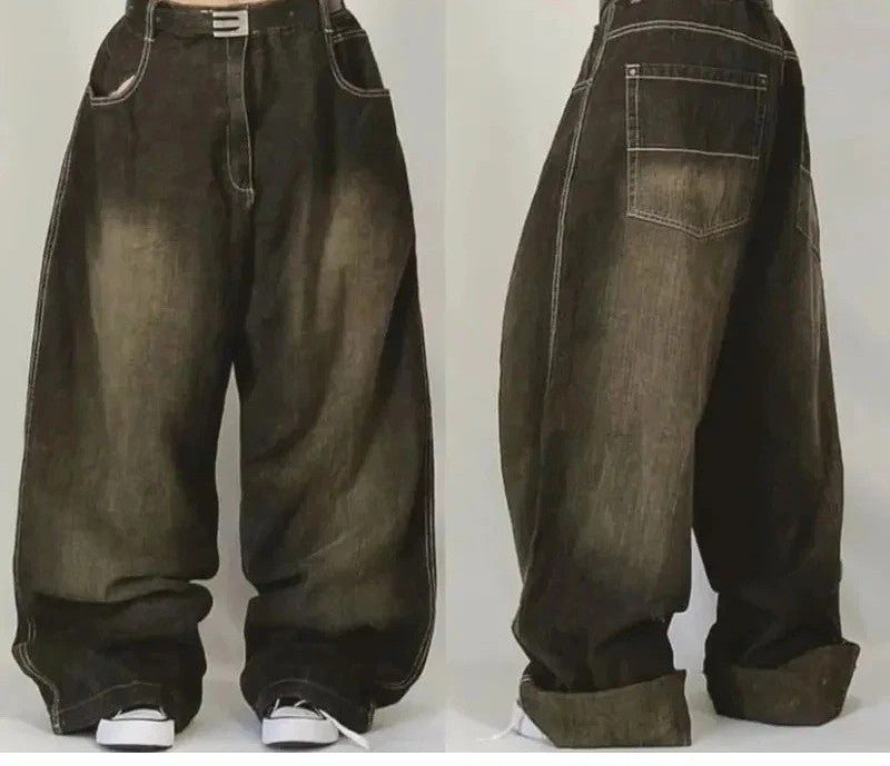 Gothic New Fashion Heavy Industry Washing Equipment Multi-pocket Jean Women Y2K Rock Popular Hiphop High Waist Wide-leg Trousers