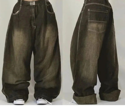 Gothic New Fashion Heavy Industry Washing Equipment Multi-pocket Jean Women Y2K Rock Popular Hiphop High Waist Wide-leg Trousers