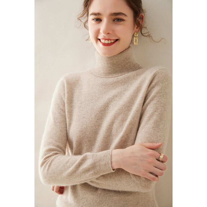 Suéter de Cashmere Feminino Gola Alta Manga Comprida Pulôver de Malha 100% Cashmere Puro Suéter Básico Versão Coreana Top Feminino